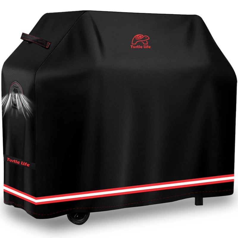 Turtle Life BBQ Grill Cover, 58 Inch Heavy Duty Waterproof 3-4 Burner Barbecue Gas Grill Covers for Weber Spirit Char-Broil Performance and Signature, Black - Image 1